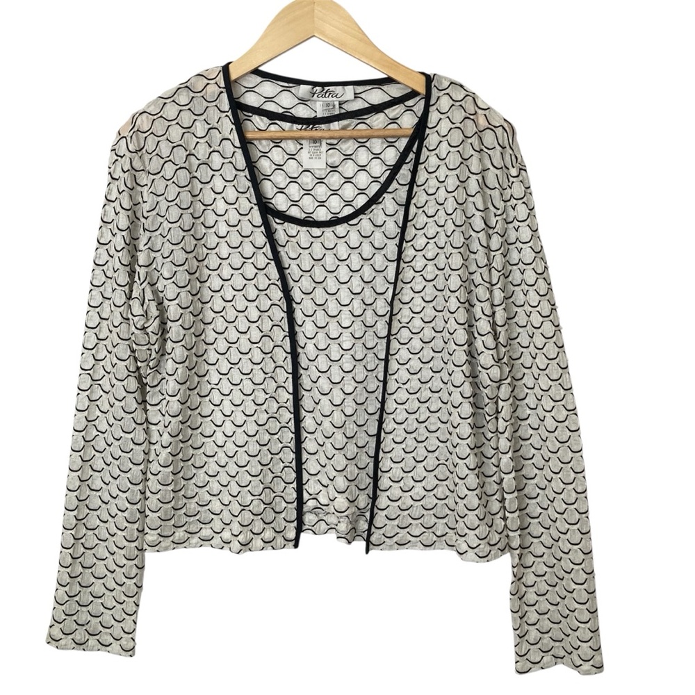 Patra Vintage Beehive Pattern Long Sleeve Cardigan &
Tank Set Black White Sz 10
